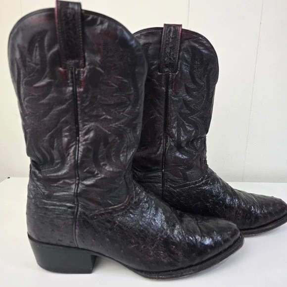 Dan Post Mens Full Quill Ostrich Western Cowboy Boots 11 D Black Cherry Mexico